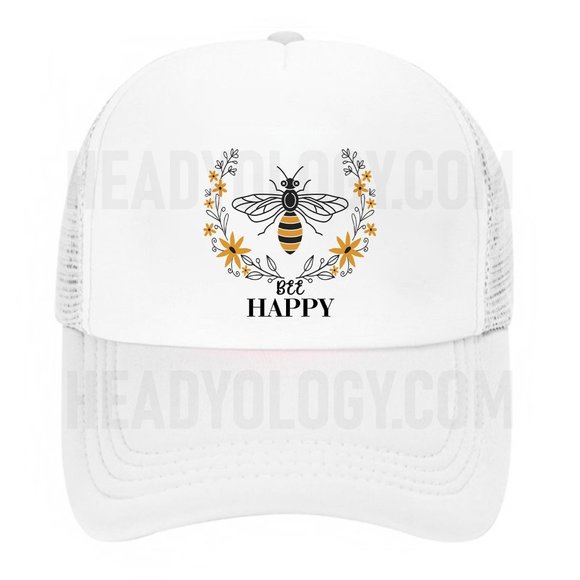 Be Happy Hats Bee Happy Baseball Hats With Bee Inside Flower Enjoying Nectar - Picture 4 of 16